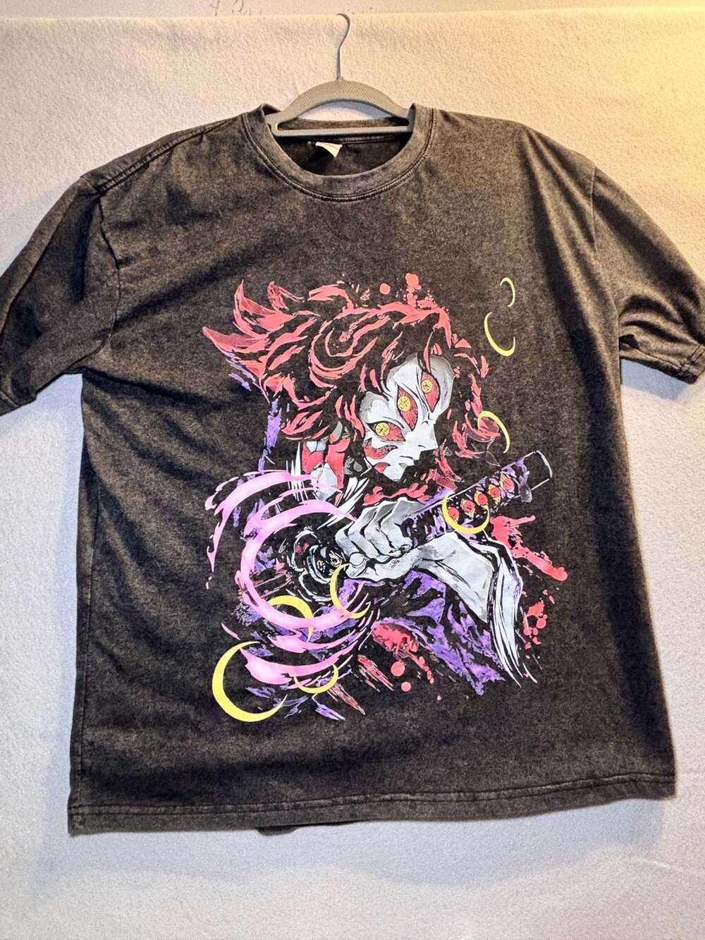 Demon Slayer Kokushibo Vintage Anime T-Shirt Size L Black Washed